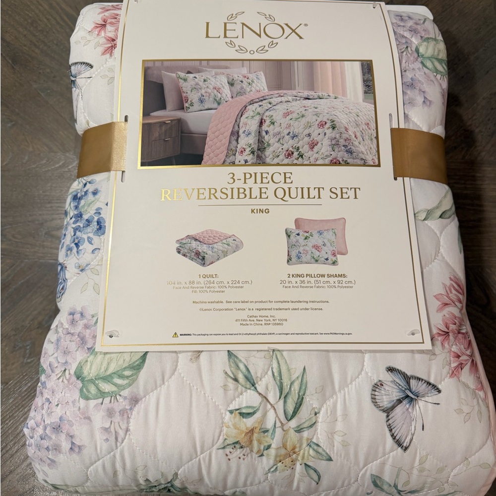 Lenox Pink and White Floral Quilted Comforter Set